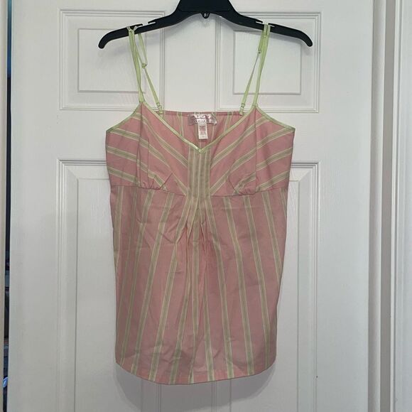 Oscar de la Renta Pink Label Pink & Green Striped Vintage Capri Pajamas - Picture 1 of 12